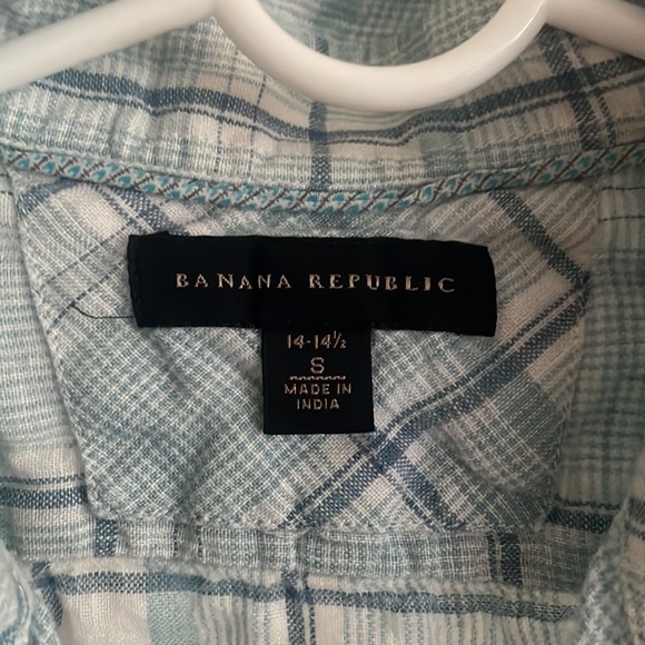 S Banana Republic Blue Plaid Linen Button Up - Picture 2 of 4